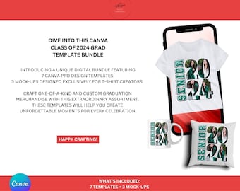 Class of 2024 Graduation T-Shirt Template | Canva Pro Digital Download | Graduation Designs | 7 Files Included + Bundle Mock-up