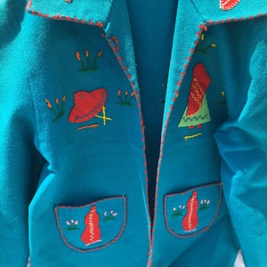 1950&#39;s Vintage turquoise Mexican wool/felt embroidered jacket