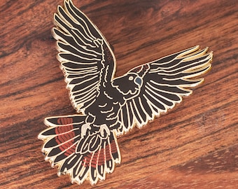 Glossy Black Cockatoo Charity Hard Enamel Pin - Endangered Bird Parrot- Gold - Lapel Pin Cloisonné Badge