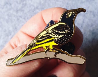 Harde emailspeld Regent Honeyeater Charity - reversspeld, Cloisonné-badge Bedreigde Australische vogel