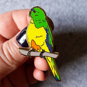 Orange-Bellied Parrot Charity Hard Emaille Pin - Endangered Cloisonné Badge