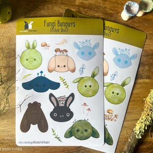 Fungi Bunguys Sticker Sheet - Mushroom and Moss Bunnies kiss cut stickers