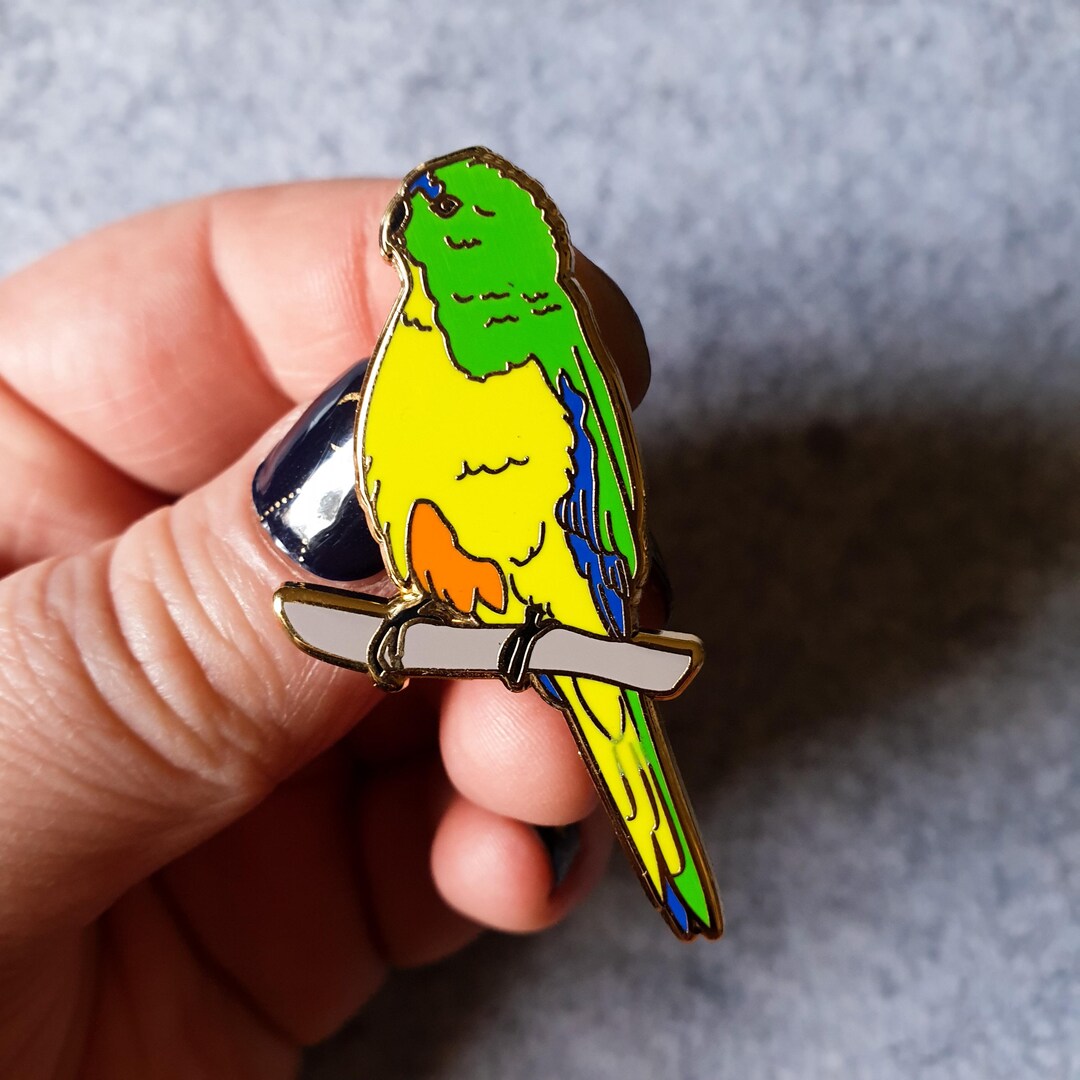 Photo inspiration: Hard Wearing Parrot Habitats Reference: Orange Bellied Parrot Charity Hard Enamel Pin