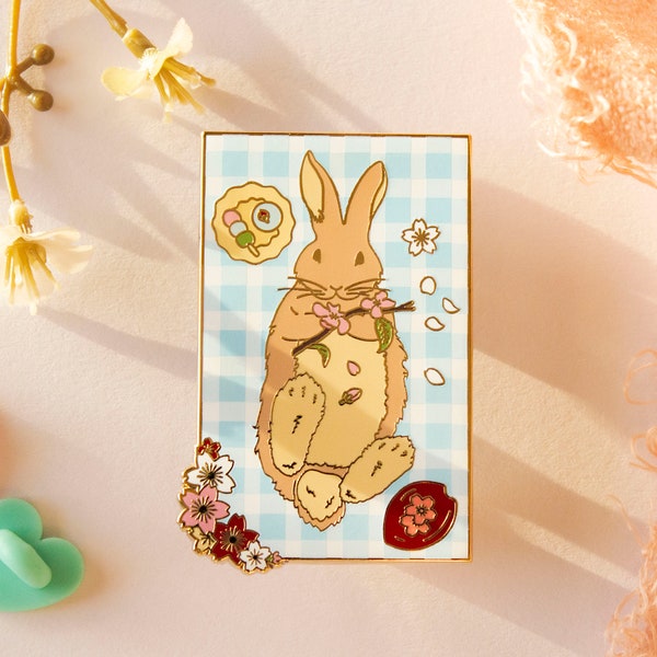 Hanami Bunny Enamel Pin -Sakura Spring Rabbit Pin - Cloisonné Badge