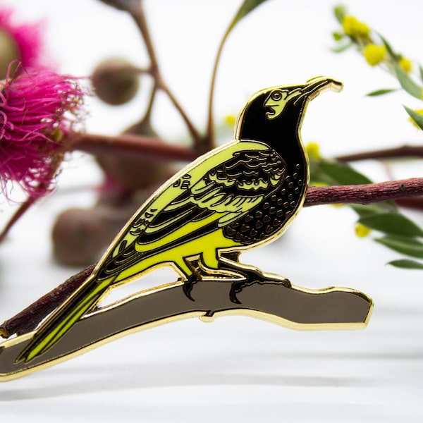 Regent Honeyeater Enamel Pin - lapel pin, Cloisonné Badge Australian Bird