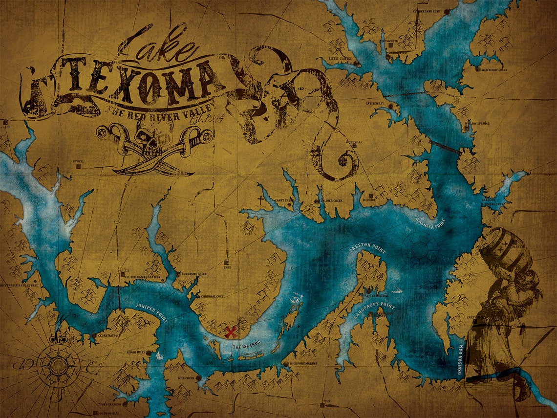 Texoma Lake Map on Canvas 30h X 40w With Custom Location Etsy