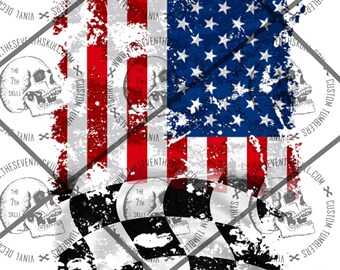 American to Checkered Flag  - Digital File - PNG - Waterslide- Sublimation