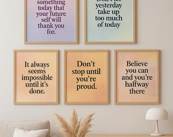 Motivational Quote Wall Art Prints | Set of 5 Digital Downloads | Inspirational Home Decor | Office Prints | Instant Download