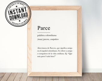 PARCE Diccionario colombiano, colombian definition with white background wall art print