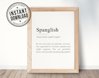 SPANGLISH Diccionario, latin definition with white background wall art print