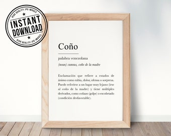COÑO Diccionario venezolano, venezuelan definition with white background wall art print