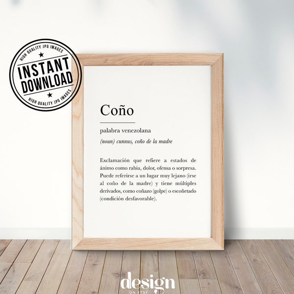 COÑO Diccionario venezolano, venezuelan definition with white background wall art print