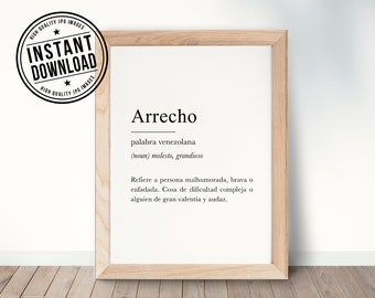 ARRECHO Diccionario venezolano, venezuelan definition with white background wall art print