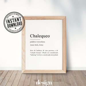 CHALEQUEO Diccionario venezolano, venezuelan definition with white background wall art print