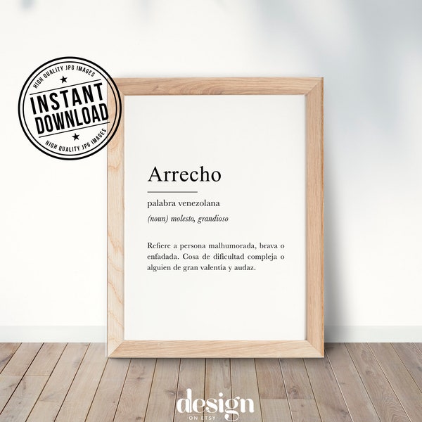 ARRECHO Diccionario venezolano, venezuelan definition with white background wall art print