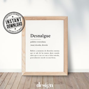 DESNALGUE Diccionario venezolano, venezuelan definition with white background wall art print