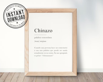 CHINAZO Diccionario venezolano, definizione venezuelana con stampa murale a fondo bianco