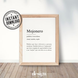 MOJONERO Diccionario venezolano, venezuelan definition with white background wall art print