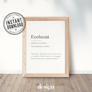ECOLECUÁ Diccionario venezolano, venezuelan definition with white background wall art print