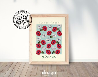 Flower Market MONACO Print / Digital Download / Printable Wall Art / Floral Art Print /Trendy Wall Art