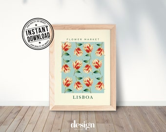 Flower Market LISBOA Print / Digital Download / Printable Wall Art / Floral Art Print /Trendy Wall Art