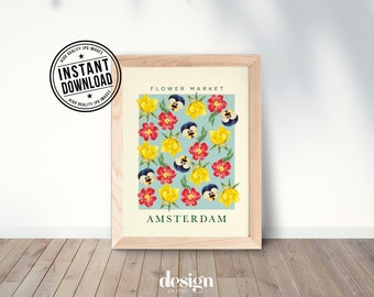 Flower Market AMSTERDAM Print / Digital Download / Printable Wall Art / Floral Art Print /Trendy Wall Art