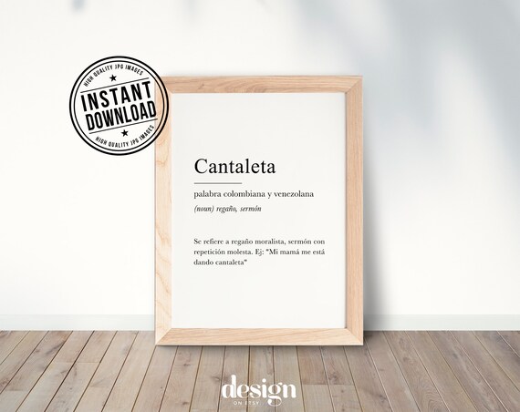 CANTALETA Diccionario colombiano venezolano, colombian venezuelan definition with white background wall art print