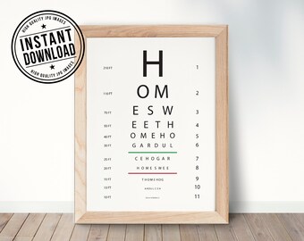 VISION TEST, home sweet home, minimalist, letters, with white background wall art print