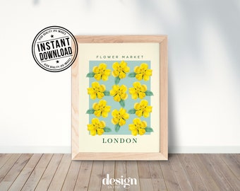 Flower Market LONDON Print / Digital Download / Printable Wall Art / Floral Art Print /Trendy Wall Art