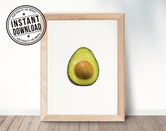 AVOCADO minimalist, with white background wall art print
