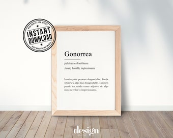 GONORREA Diccionario colombiano, colombian definition with white background wall art print