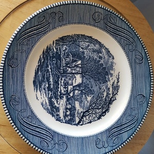 Vintage Currier & Ives Old Grist Mill in blue plate