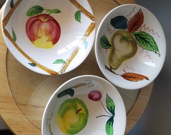 set of 3 hand painted EAGLE BRAND ironstone pottery bowls