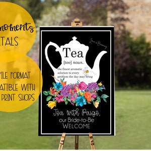 Modern Bright Floral Tea Party Welcome Sign Bridal Shower Party, Poster, A3, bumble bee, bride to bee,  Customizable Digital Download