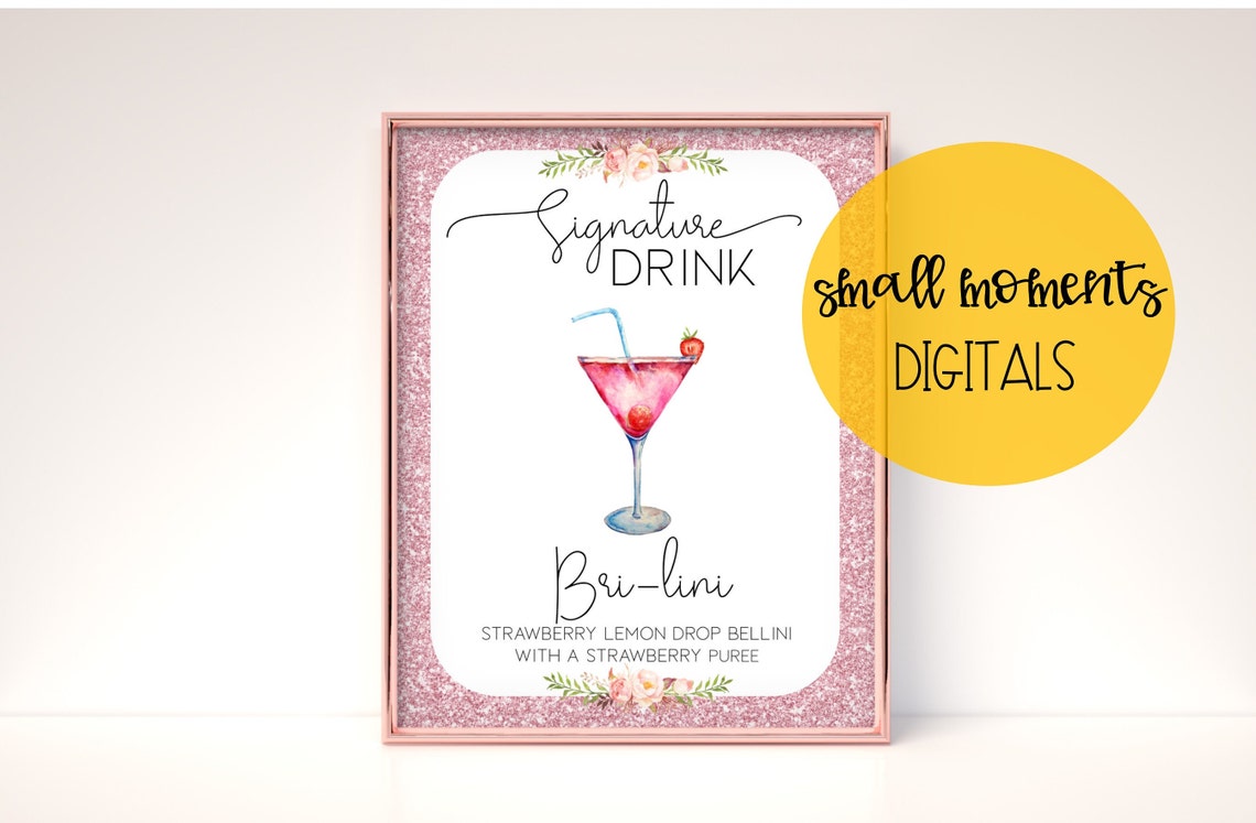 Signature Drink Menu Bridal Shower Wedding Sparkle Glitter Etsy