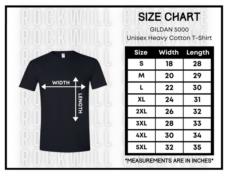 GILDAN 5000 Size Chart Guide T-shirt Size Chart G5000 - Etsy