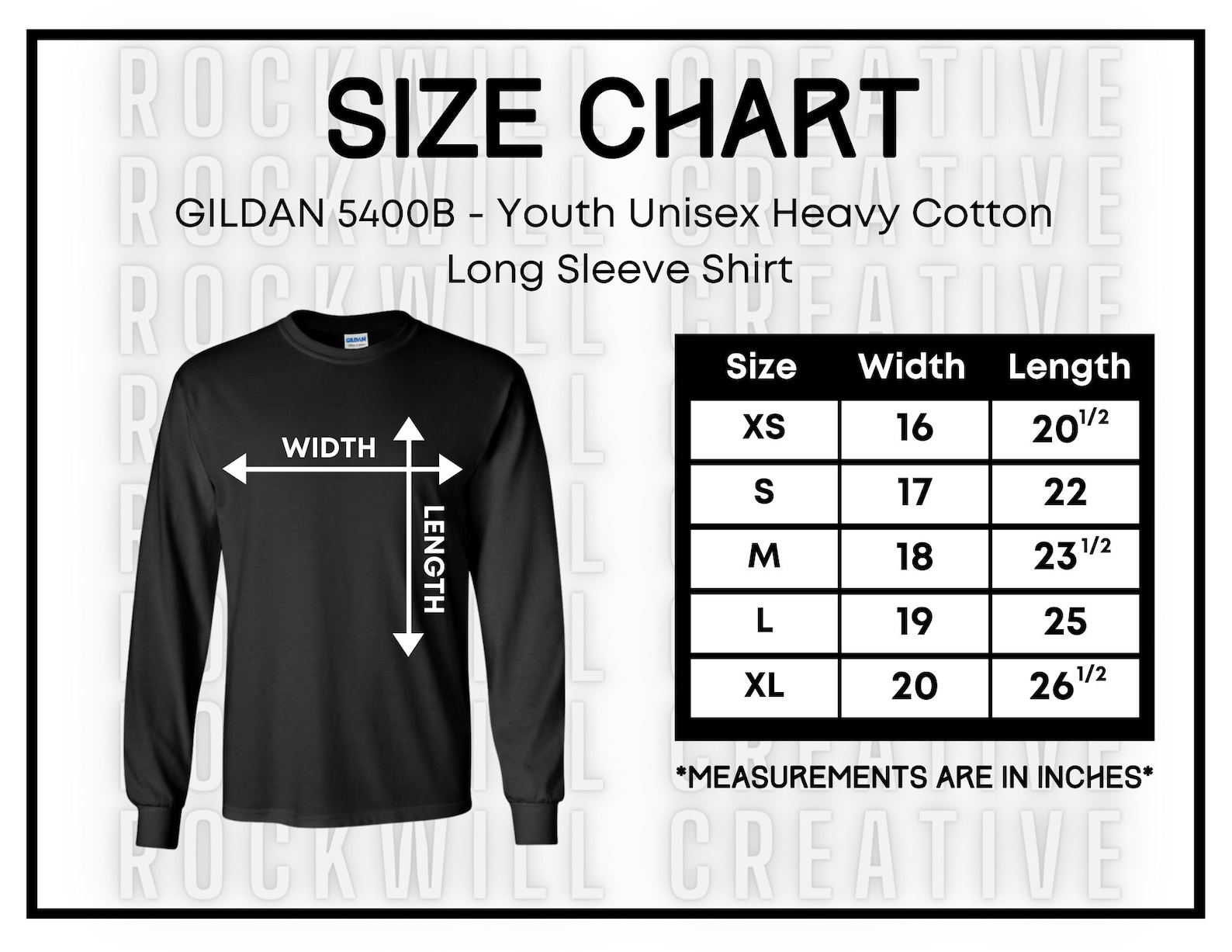 GILDAN 5400B Size Chart Tabla de tallas de camisetas Etsy