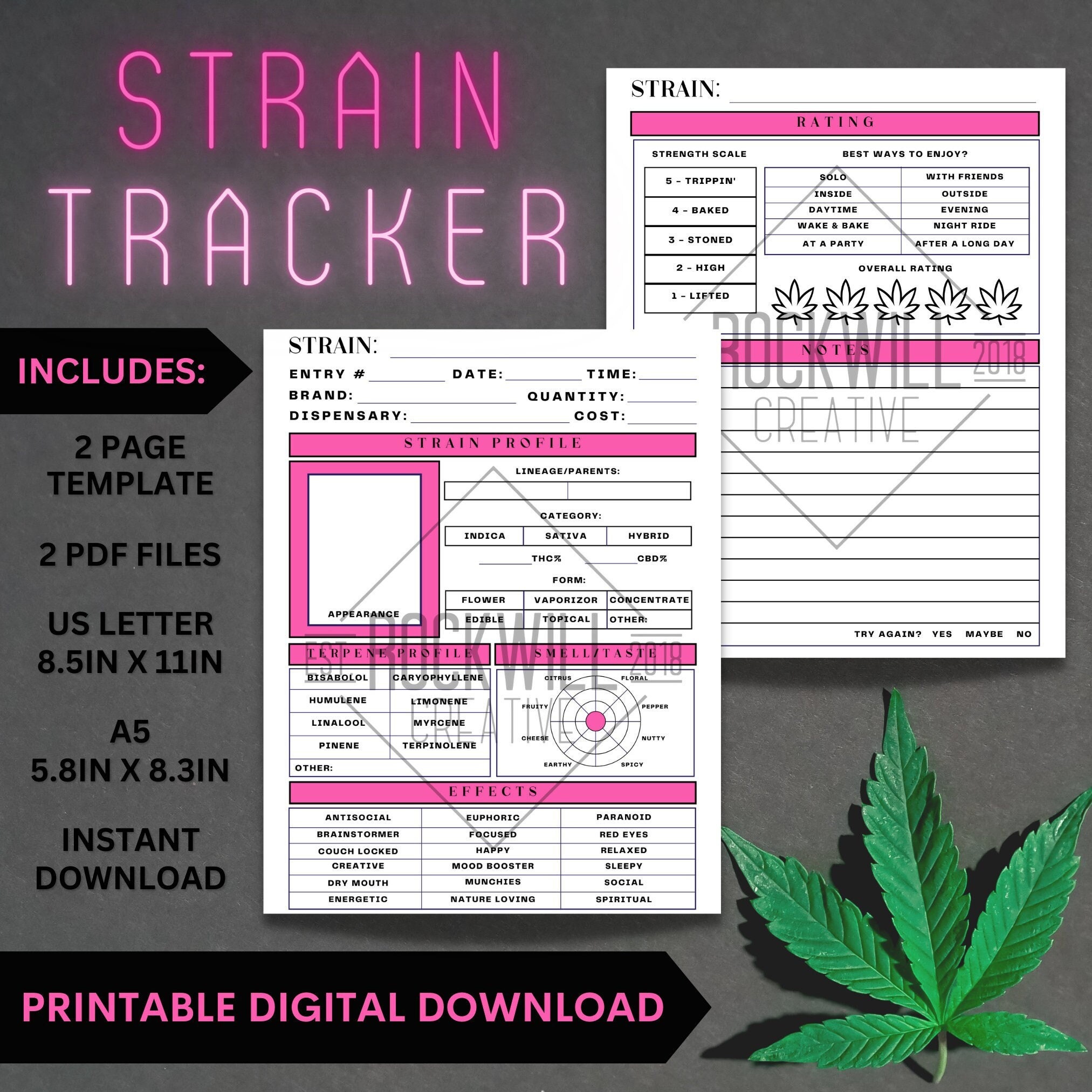Cannabis Strain Tracker 2 Page Template Journal Printable Download Weed Cannabis Strain Tracker 2 Page Template Journal Printable Download Weed