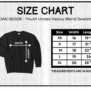 GILDAN 18000B Youth Size Chart Guide Crewneck Sweatshirt Size Chart G180B Gildan Sizes