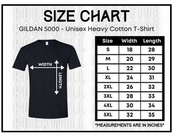 GILDAN 5000 Size Chart Guide T-Shirt Size Chart G5000