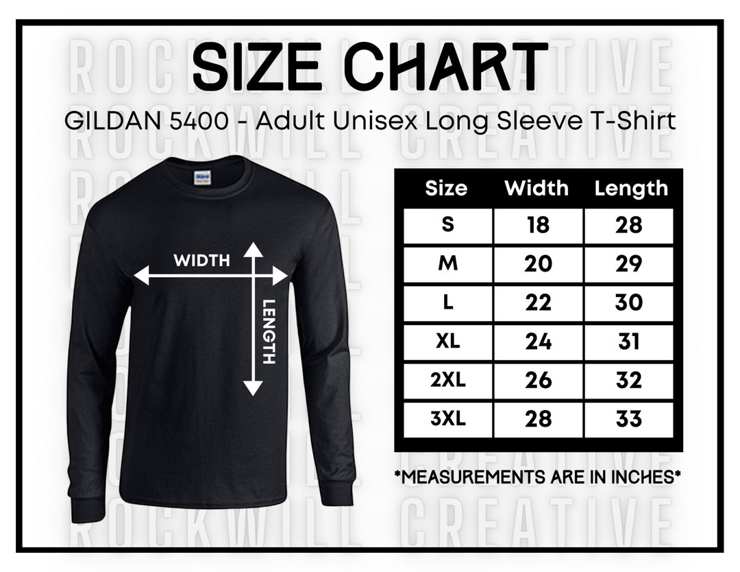 GILDAN 5400 Size Chart Guide Long Sleeve T Shirt Size Chart - Etsy