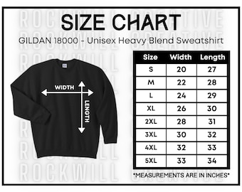 GILDAN 18000 Size Chart Guide Crewneck Sweatshirt Size Chart G180