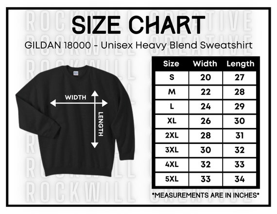 GILDAN 18000 Size Chart Guide Crewneck Sweatshirt Size Chart | Etsy