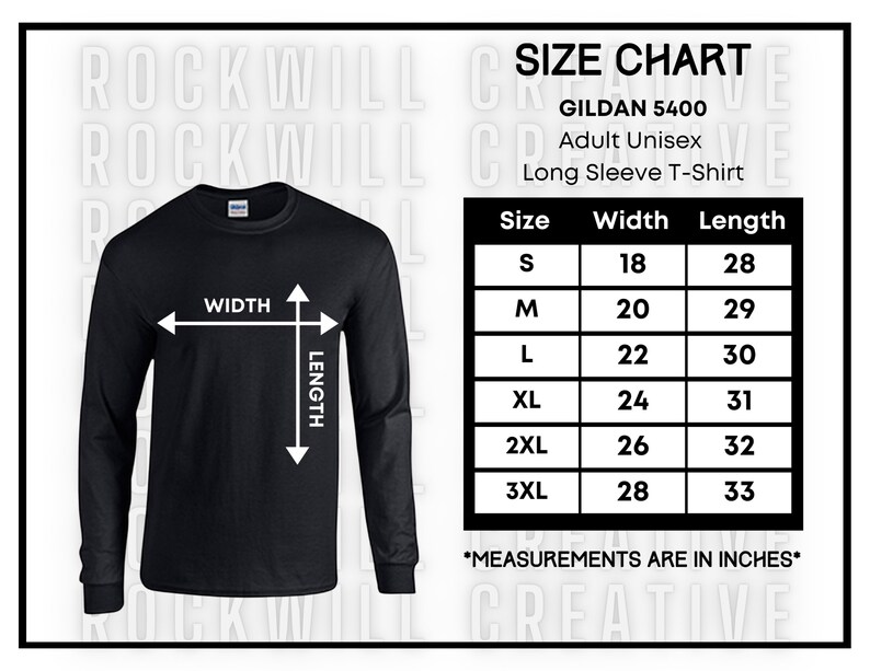 GILDAN 5400 Size Chart Guide Long Sleeve T Shirt Size Chart Etsy Canada