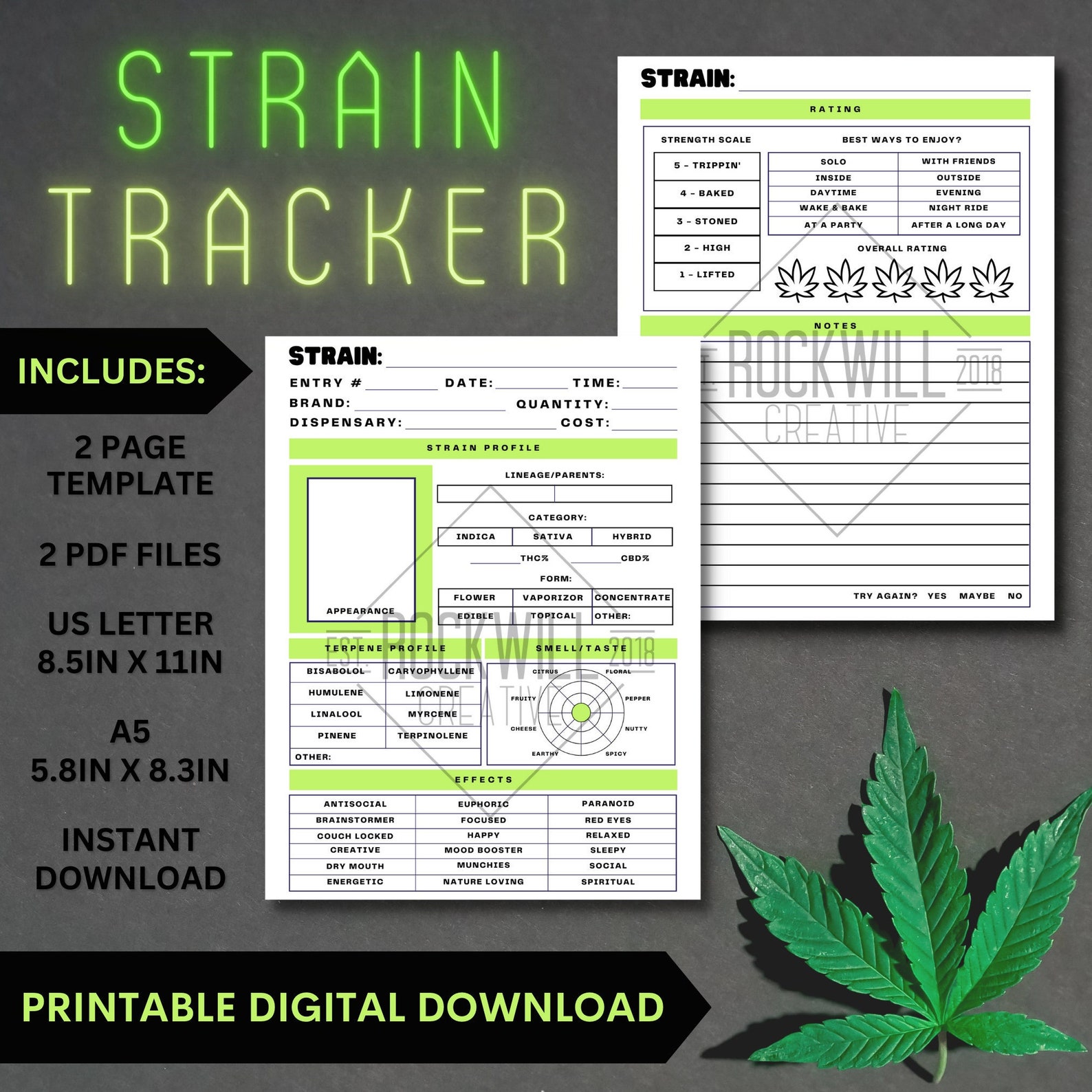 Cannabis Strain Tracker 2 Page Template Journal Printable Download Weed Cannabis Strain Tracker 2 Page Template Journal Printable Download Weed
