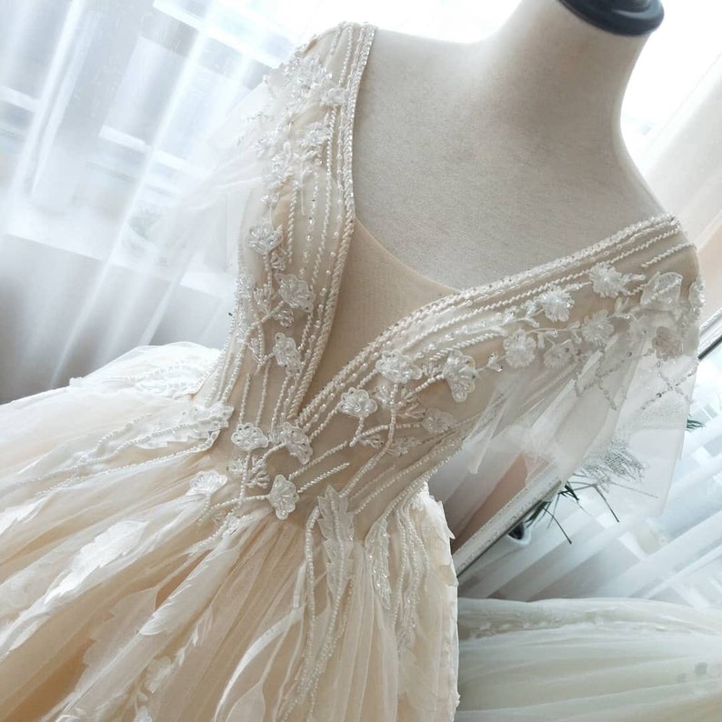 Fairytales Wedding Dresses In Champagne Color With Tulle Short Etsy