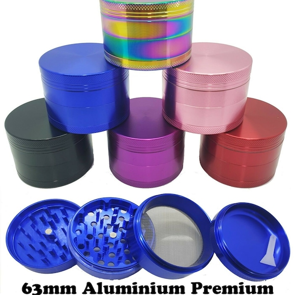 63mm Premium 4 Part Leaf Tobacco Herb Metal Aluminium Herb Magnetic Grinder Crusher Shark Teeth 7 Colours