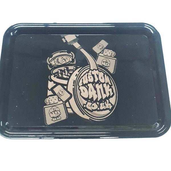 Personnalisé gravé au laser n’importe quel logo Tobacco Rolling Tray Noir - avec votre image de logo ou message