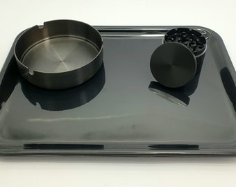 50mm 4 Teil Metall magnetische Schleifer Brecher Rolling Tray und Aschenbecher Set schwarz UK