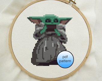 Baby Alien with Soup Fan Art Inspired by Star Wars Cross Stitch pdf Pattern